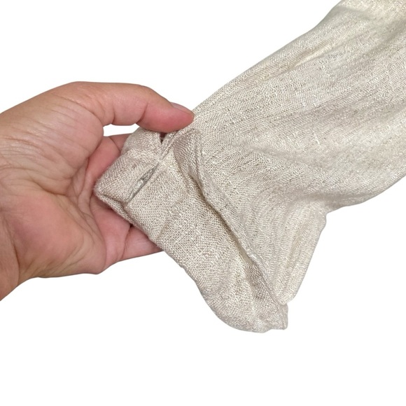 Peri Petites Flax Blend Button Front Midi Dress Beige Linen Look Made in USA M - Picture 6 of 15